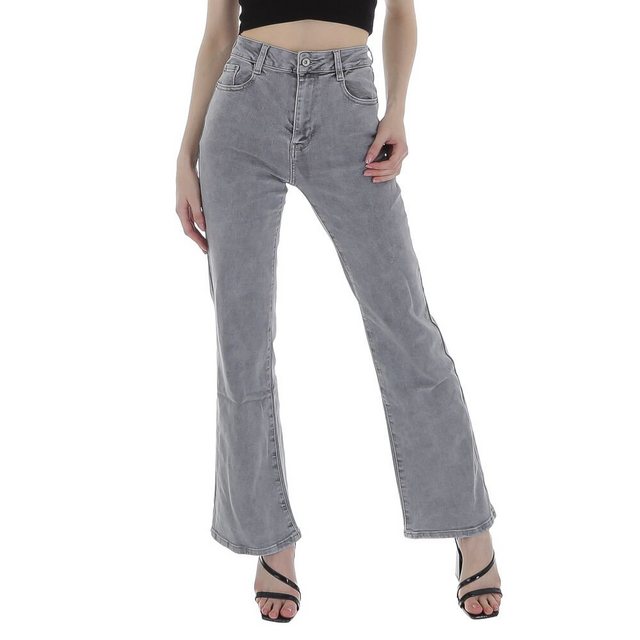 Ital-Design Bootcut-Jeans "Damen Freizeit" Stretch Bootcut Jeans in Grau
