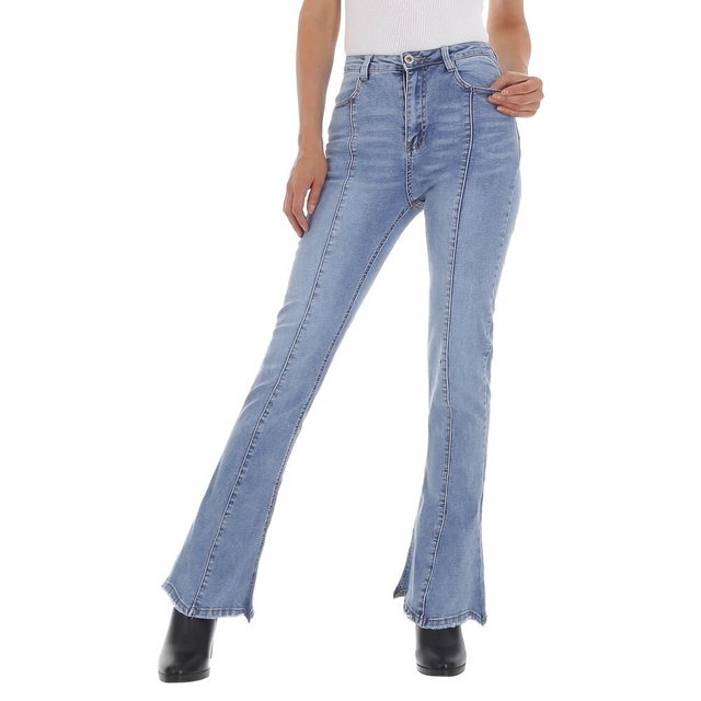 Ital-Design Bootcut-Jeans "Damen Freizeit" Used-Look Stretch Bootcut Jeans in Hellblau