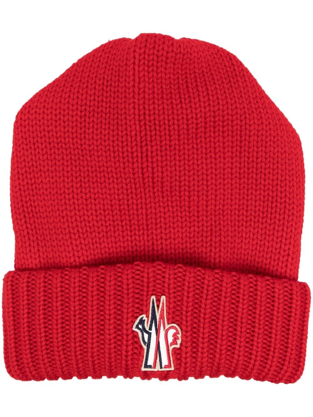 Moncler Grenoble logo patch beanie - Rot