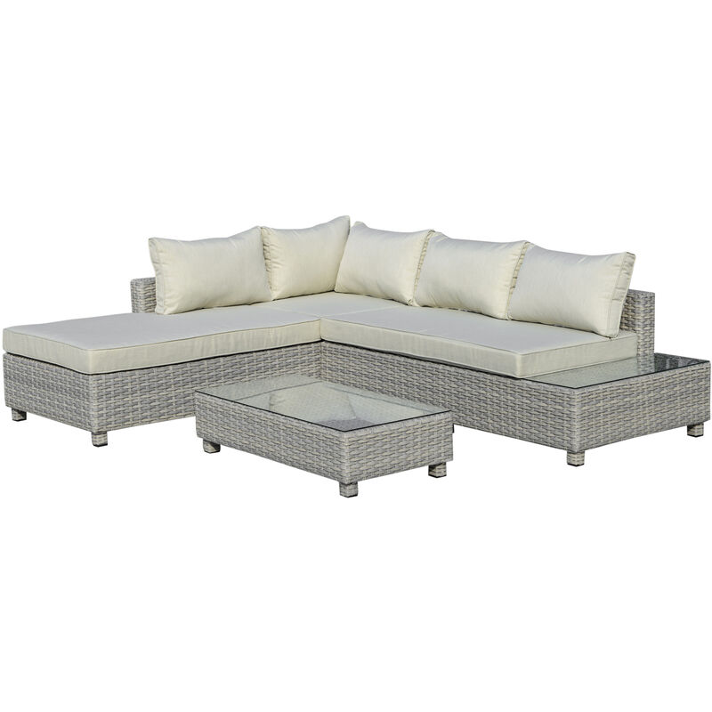 Outsunny - 3 teiliges Polyrattan Garten Sofa Set mit Beistelltisch und Kissen, Grau - hellgrau