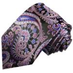 Paul Malone Krawatte "Elegante Seidenkrawatte Herren Schlips modern paisley brokat Hochzeit 100% Seide" Schmal (6cm), lila pink schwarz 552