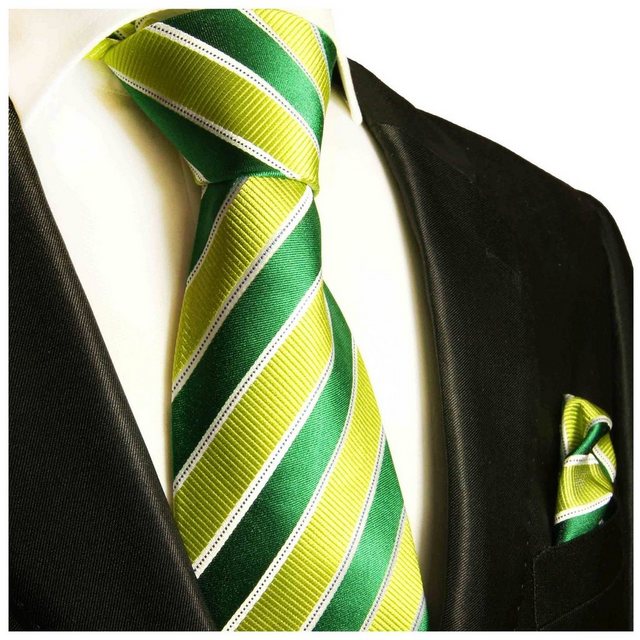 Paul Malone Krawatte "Herren Seidenkrawatte mit Tuch gestreift 100% Seide" (Set, 2-St., Krawatte mit Einstecktuch) Schmal (6cm), grün hellgrün 262