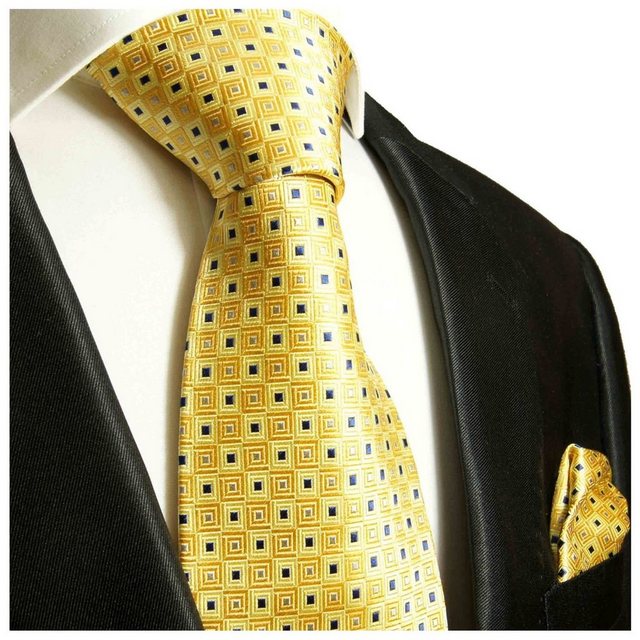 Paul Malone Krawatte "Herren Seidenkrawatte mit Tuch modern gepunktet 100% Seide" (Set, 2-St., Krawatte mit Einstecktuch) gold gelb 689