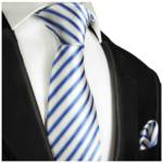 Paul Malone Krawatte "Herren Seidenkrawatte mit Tuch modern gestreift 100% Seide" (Set, 2-St., Krawatte mit Einstecktuch) Schmal (6cm), blau weiß 685