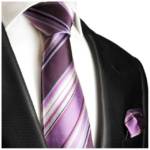 Paul Malone Krawatte "Herren Seidenkrawatte mit Tuch modern gestreift 100% Seide" (Set, 2-St., Krawatte mit Einstecktuch) Schmal (6cm), lila violett 251