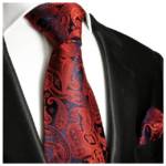 Paul Malone Krawatte "Herren Seidenkrawatte mit Tuch modern paisley brokat 100% Seide" (Set, 2-St., Krawatte mit Einstecktuch) Schmal (6cm), Extra lang (165cm), rot blau 464