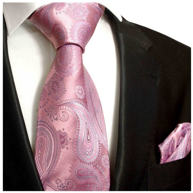 Paul Malone Krawatte "Herren Seidenkrawatte mit Tuch modern paisley brokat 100% Seide" (Set, 2-St., Krawatte mit Einstecktuch) Schmal (6cm), rosa pink blau 686