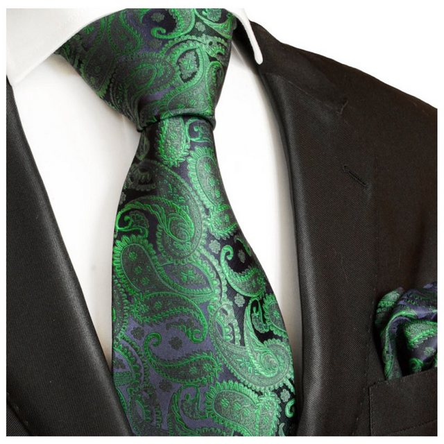 Paul Malone Krawatte "Herren Seidenkrawatte mit Tuch modern paisley brokat 100% Seide" (Set, 2-St., Krawatte mit Einstecktuch) Schmal (6cm), smaragd grün 510