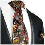 Paul Malone Krawatte "Herren Seidenkrawatte mit Tuch modern paisley brokat Hochzeit 100% Seide" (Set, 2-St., Krawatte mit Einstecktuch) Schmal (6cm), rot gelb schwarz 553