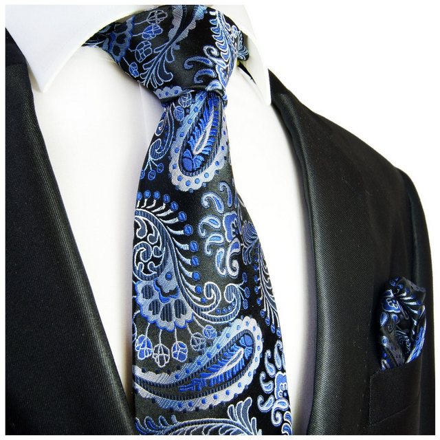 Paul Malone Krawatte "Herren Seidenkrawatte mit Tuch modern paisley brokat Hochzeit 100% Seide" (Set, 2-St., Krawatte mit Einstecktuch) Schmal (6cm), blau 551