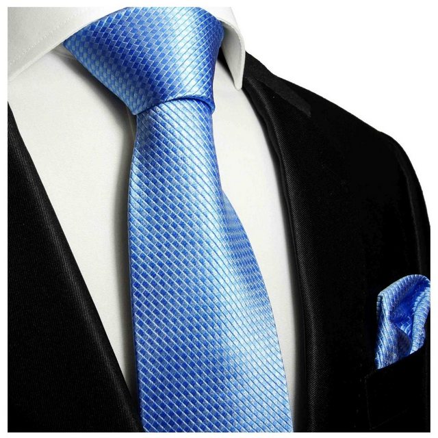 Paul Malone Krawatte "Herren Seidenkrawatte mit Tuch modern uni einfarbig 100% Seide" (Set, 2-St., Krawatte mit Einstecktuch) Schmal (6cm), blau 502