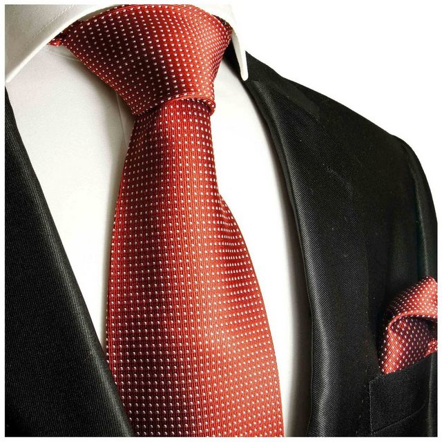 Paul Malone Krawatte "Herren Seidenkrawatte und Tuch modern gepunktet 100% Seide" (Set, 2-St., Krawatte mit Einstecktuch) Schmal (6cm), rot 933