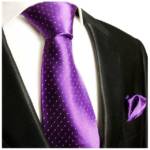 Paul Malone Krawatte "Seidenkrawatte und Tuch Herren Schlips modern gepunktet 100% Seide" (Set, 2-St., Krawatte mit Einstecktuch) Schmal (6cm), lila violett 806