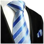 Paul Malone Krawatte "Seidenkrawatte und Tuch Herren Schlips modern gestreift 100% Seide" (Set, 2-St., Krawatte mit Einstecktuch) Schmal (6cm), blau 763