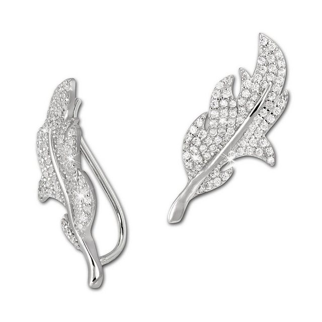 SilberDream Paar Ohrklemmen "GSO428W SilberDream weiß Ear Cuff Blatt Ohrringe" (Ohrklemme), Damen Ohrklemme Ear Cuff Blatt 925 Sterling Silber, weiß