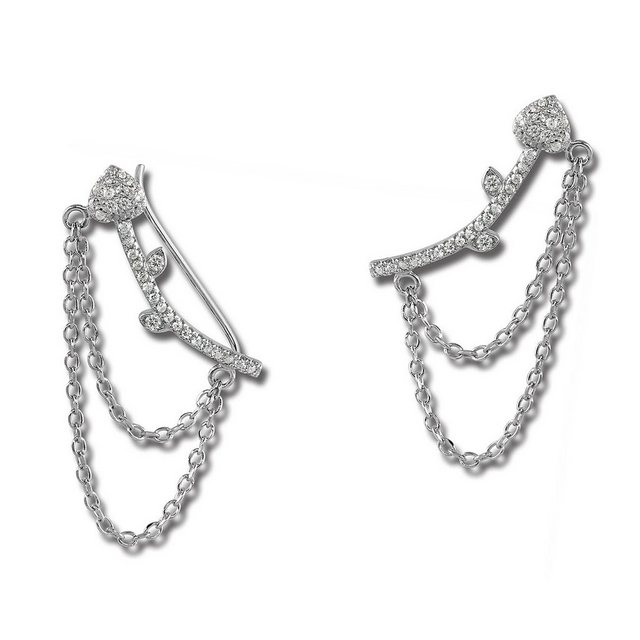 SilberDream Paar Ohrklemmen "GSO454W SilberDream weiß Ear Cuff Herz Kettchen" (Ohrklemme), Damen Ohrklemme Ear Cuff Herz Kettchen 925 Sterling Silber, weiß