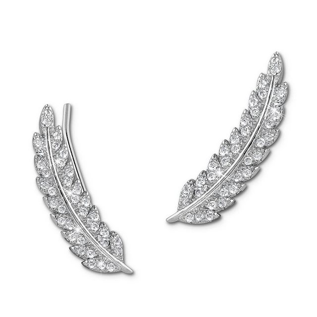 SilberDream Paar Ohrklemmen "GSO465W SilberDream weiß Ear Cuff Feder Ohrringe" (Ohrklemme), Damen Ohrklemme Ear Cuff Feder 925 Sterling Silber, silber, weiß