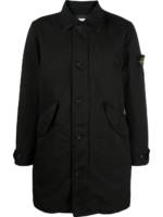 Stone Island Einreihiger Mantel mit Logo-Patch - Schwarz