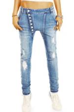 be styled Boyfriend-Jeans "Baggy Boyfriend Low Waist im lockeren Tapered Fit - schräge Knopfleiste - Damen Jeanshose - j16L-2" 5-Pocket-Style, mit Stretch-Anteil