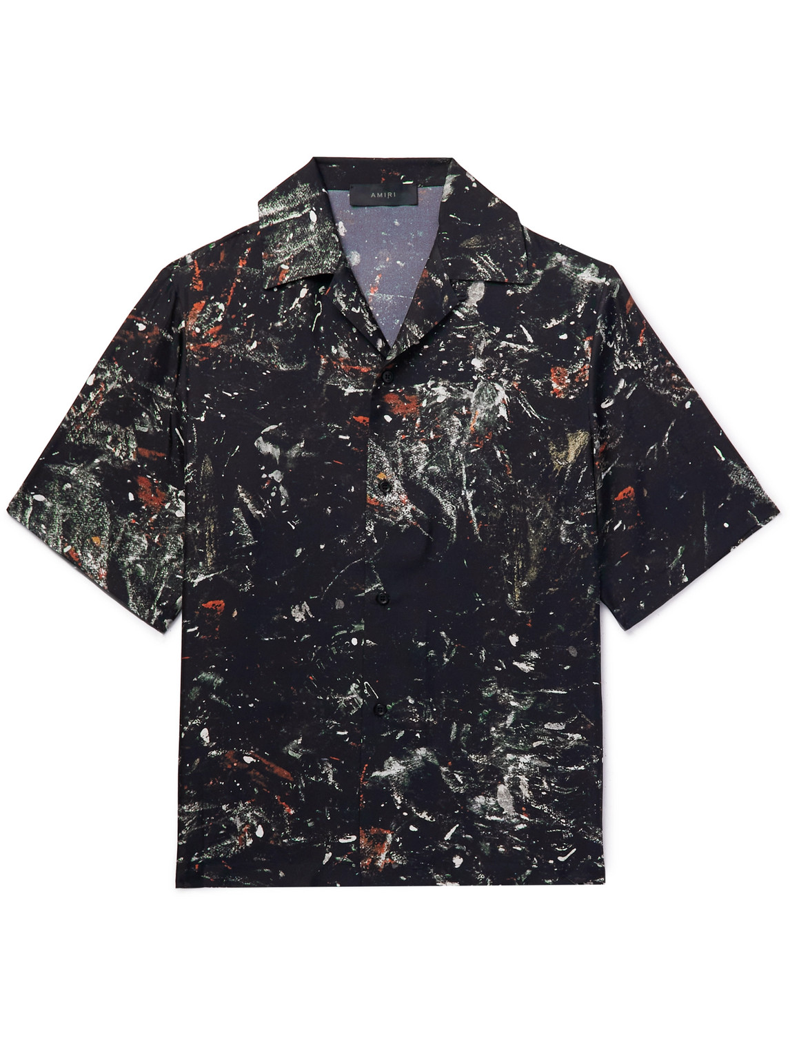 AMIRI - Wes Lang Convertible-Collar Paint-Splattered Silk-Twill Shirt - Men - Black - S