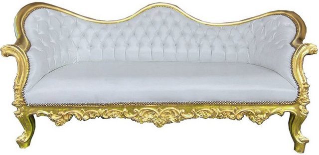 Casa Padrino Sofa "Barock Sofa Vampire Weiß / Gold 200 x 75 x H. 82 cm - Handgefertigte Lounge Couch mit edlem Kunstleder - Barock Wohnzimmer Möbel"