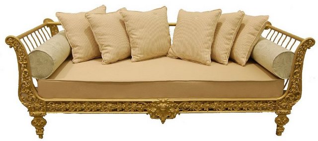 Casa Padrino Sofa "Luxus Barock Sofa Gold 212 x 87 x H. 77 cm - Handgeschmiedetes Schmiedeeisen Sofa mit Kissen - Wohnzimmer Sofa - Garten Sofa - Terrassen Sofa - Barock Möbel"