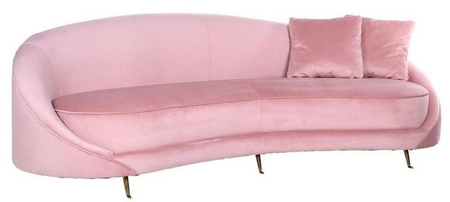 Casa Padrino Sofa "Luxus Samt Sofa Rosa / Gold 240 x 100 x H. 77 cm - Gebogenes Wohnzimmer Sofa mit 2 dekorativen Kissen - Luxus Wohnzimmer Möbel"