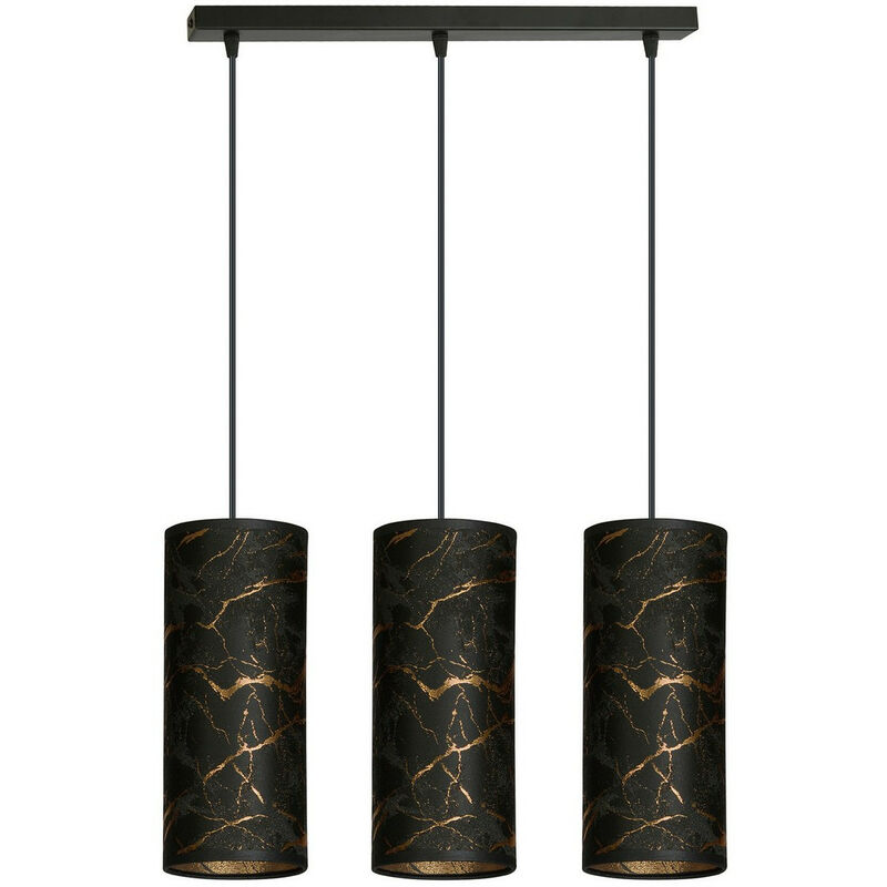 Emibig KARLI Schwarze Balken-Pendel-Deckenleuchte mit schwarzen Stoffschirmen, 3x E14