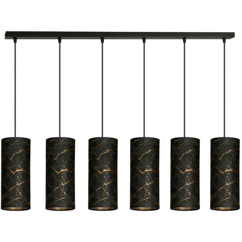 Emibig KARLI Schwarze Balken-Pendel-Deckenleuchte mit schwarzen Stoffschirmen, 6x E14