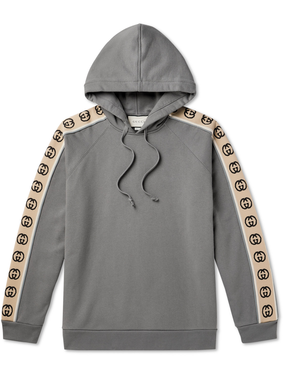 GUCCI - Oversized Webbing-Trimmed Loopback Cotton-Jersey Hoodie - Men - Gray - L