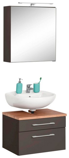 HELD MÖBEL Badmöbel-Set "Davos", (2-St), Spiegelschrank und Waschbeckenunterschrank