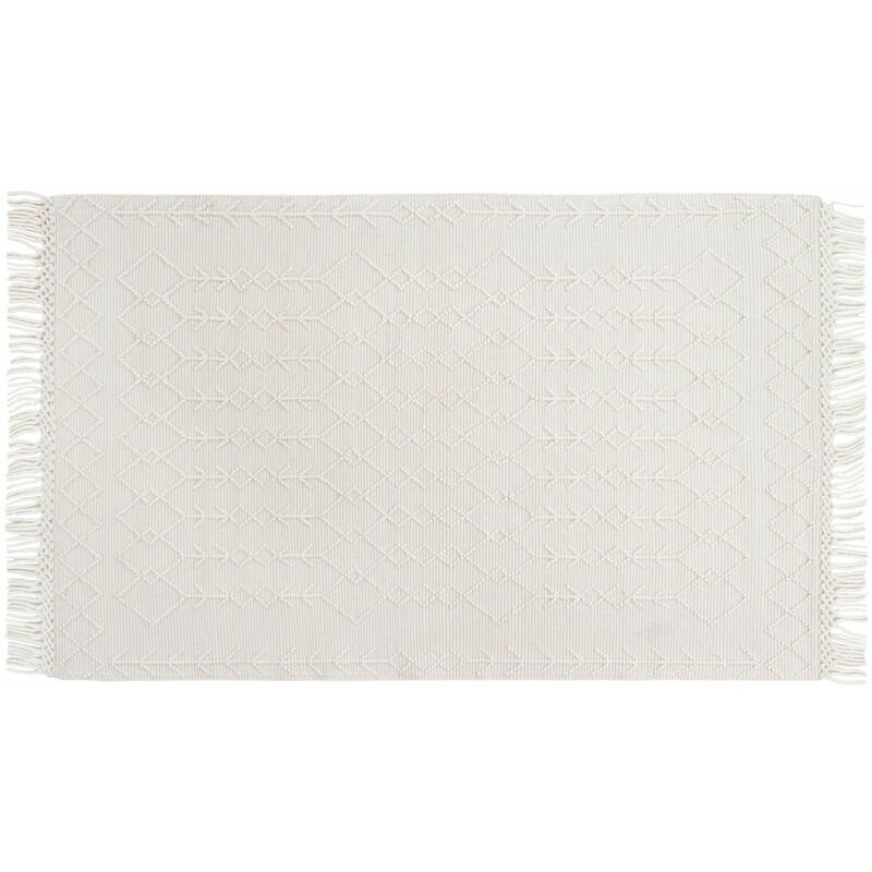Handgewebter Teppich 160 x 230 cm Wolle-Baumwolle denali - Weiß - Miliboo