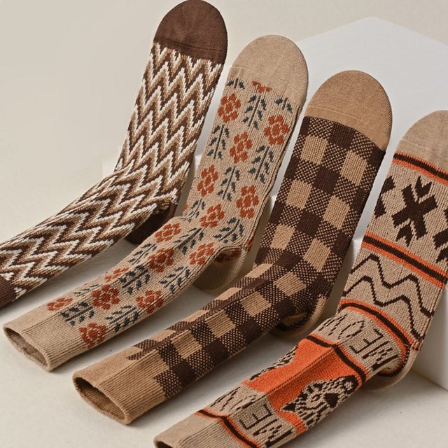 IonaStr ABS-Socken "5 Paare Herbst und Winter Stil Kaffee Farbe Vintage Damen Socken" (4-Paar)