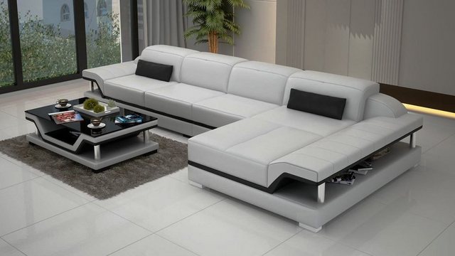 JVmoebel Ecksofa, Design Ecksofa L-form Couch Leder Sofas Weiß Wohnlandschaft Couchen