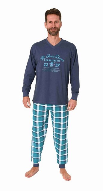 Normann Pyjama "Herren langarm Schlafanzug Pyjama mit Bündchen und karierter Jersey Hose"