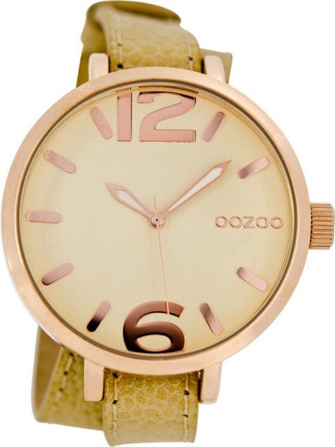 OOZOO Quarzuhr "D2UOC6835 Oozoo Quarz-Uhr Damen rose Timepieces", (Analoguhr), Damenuhr mit Lederarmband, rundes Gehäuse, groß (ca. 45mm), Fashion-Style