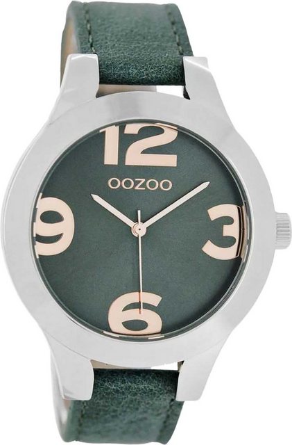 OOZOO Quarzuhr "D2UOC7593 Oozoo Quarz-Uhr Damen silber Timepieces", (Analoguhr), Damenuhr mit Lederarmband, rundes Gehäuse, groß (ca. 42mm), Fashion-Style