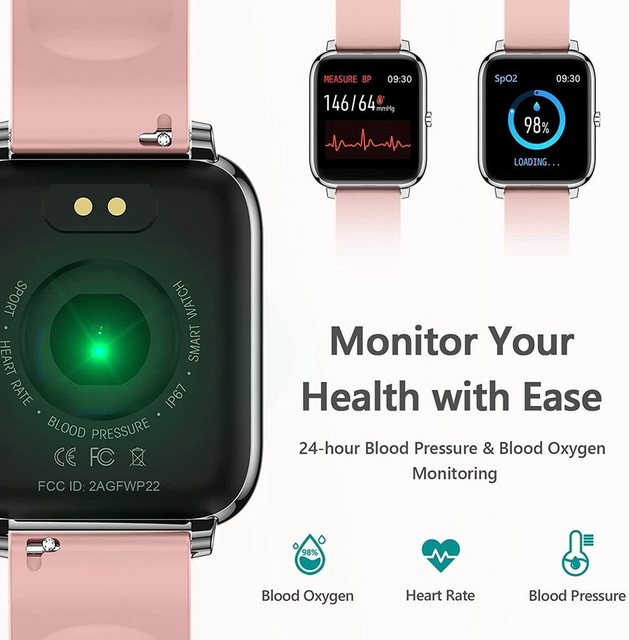 ZERYER Smartwatch Bluetooth Touchscreen Armbanduhr Smartband Blutdruckmessung Wasserdicht Fitness Tracker Armband Pulsmesser Uhr Android IOS Wasserdicht für Damen Herren Smartwatch