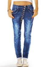 be styled Loose-fit-Jeans "Loose fit Jeans asymmetrischer Knopfleiste stretchig - Damen - j17k-1" 5-Pocket-Style, mit Stretch-Anteil, used, vintage, destryoed, lange schräge Knopfleiste