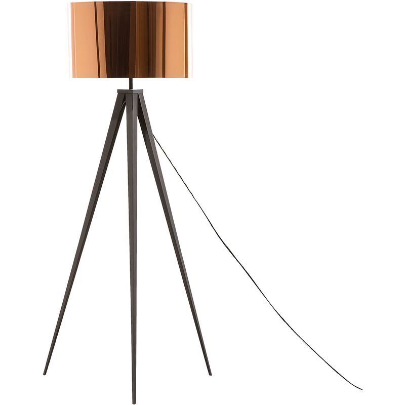 Beliani - Stehlampe Schwarz Metall 156 cm runder Schirm in Kupfer Dreibeinig langes Kabel mit Schalter Modernes Design - Kupfer