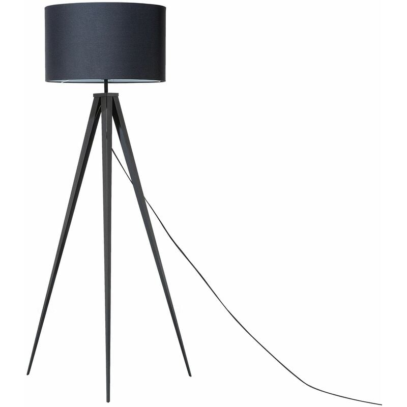 Beliani - Stehlampe Schwarz Metall 156 cm runder Stoffschirm Dreibeinig langes Kabel mit Schalter Modernes Design - Schwarz