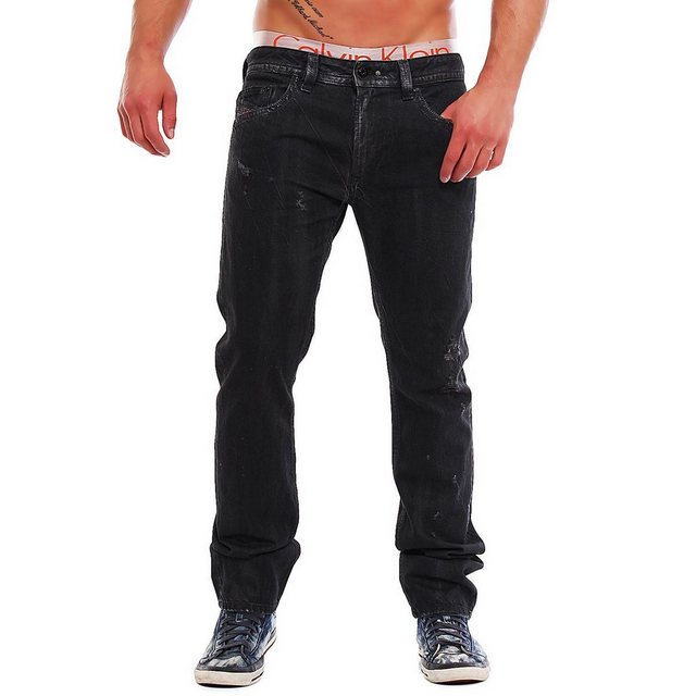 Diesel Slim-fit-Jeans "Herren Thavar 0809N" Anthrazit-Grau, Röhrenjeans, 5-Pocket-Style, Vintage-Used-Look, Limited Edition, Länge: L32