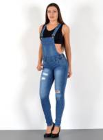 ESRA Jeanslatzhose "H340" Damen Latzhose mit Trägern, Damen Latzjeans mit Hosenträger und Stretch, Enge Jeans Jumpsuit Skinny Hose Overall Jeans, Damen Skinny Latzhose Latzjeans, Damen Jeans Destroyed, Destroyed Jeans Hose Damen, Damen Jeans Hose Risse