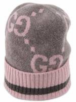 Gucci Intarsien-Mütze mit Logo - Grau