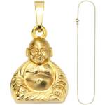 Schmuck Krone Panzerkette "Schmuck-Set, Anhänger Buddha auf 1,3mm Panzerkette 333 Gold Gelbgold 45cm"