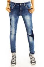 be styled Tapered-fit-Jeans "Boyfriend Jeans Hose Tapered Passform Hüftjeans - Damen - j43k" mit Stretch-Anteil, 5-Pocket-Style, Stern-Print