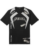 Balmain - Logo-Embroidered Mesh-Trimmed Cotton-Jersey T-Shirt - Men - Black - M
