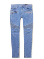 Balmain - Skinny-Fit Panelled Ribbed Jeans - Men - Blue - UK/US 35