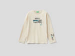 Benetton, Warmes T-shirt Mit Print, größe XL, Cremeweiss, male