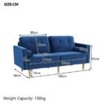 Merax 3-Sitzer, Couch für Wohnzimmer, Bezug aus Samt, Holzbeine, Sofa für kleinen Raum, 180x80x65 cm